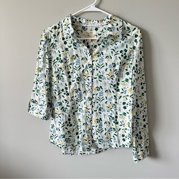 Seasalt Shirt Womens Sz 4 Button Up Larissa Organic Cotton Floral Roll Tab - Picture 1 of 12